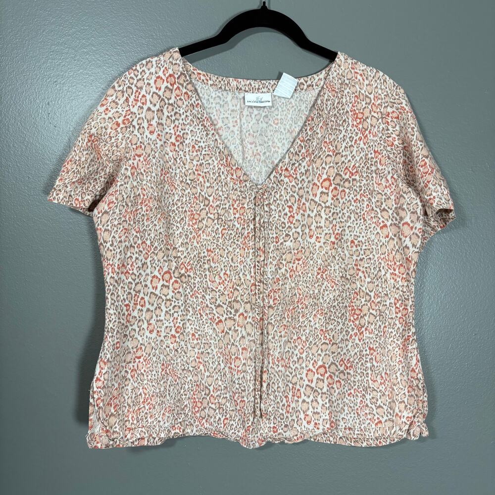 Jaclyn Smith Vintage Leopard Print Linen Blend Top - Size Medium - Lagenlook 90s